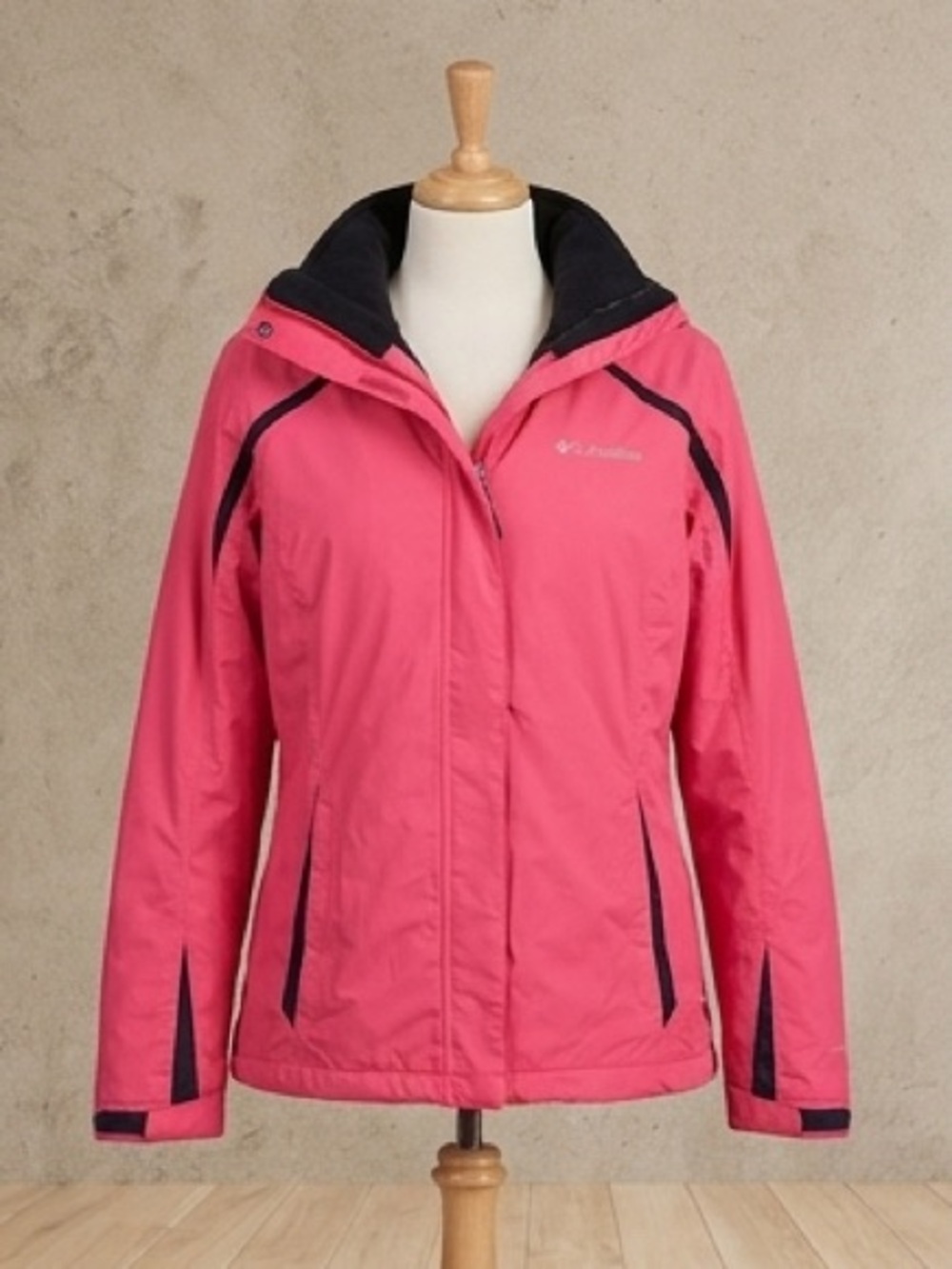 New Columbia Pink Interchange Jacket Waterproof Hooded Coat Fleece Lined Size L